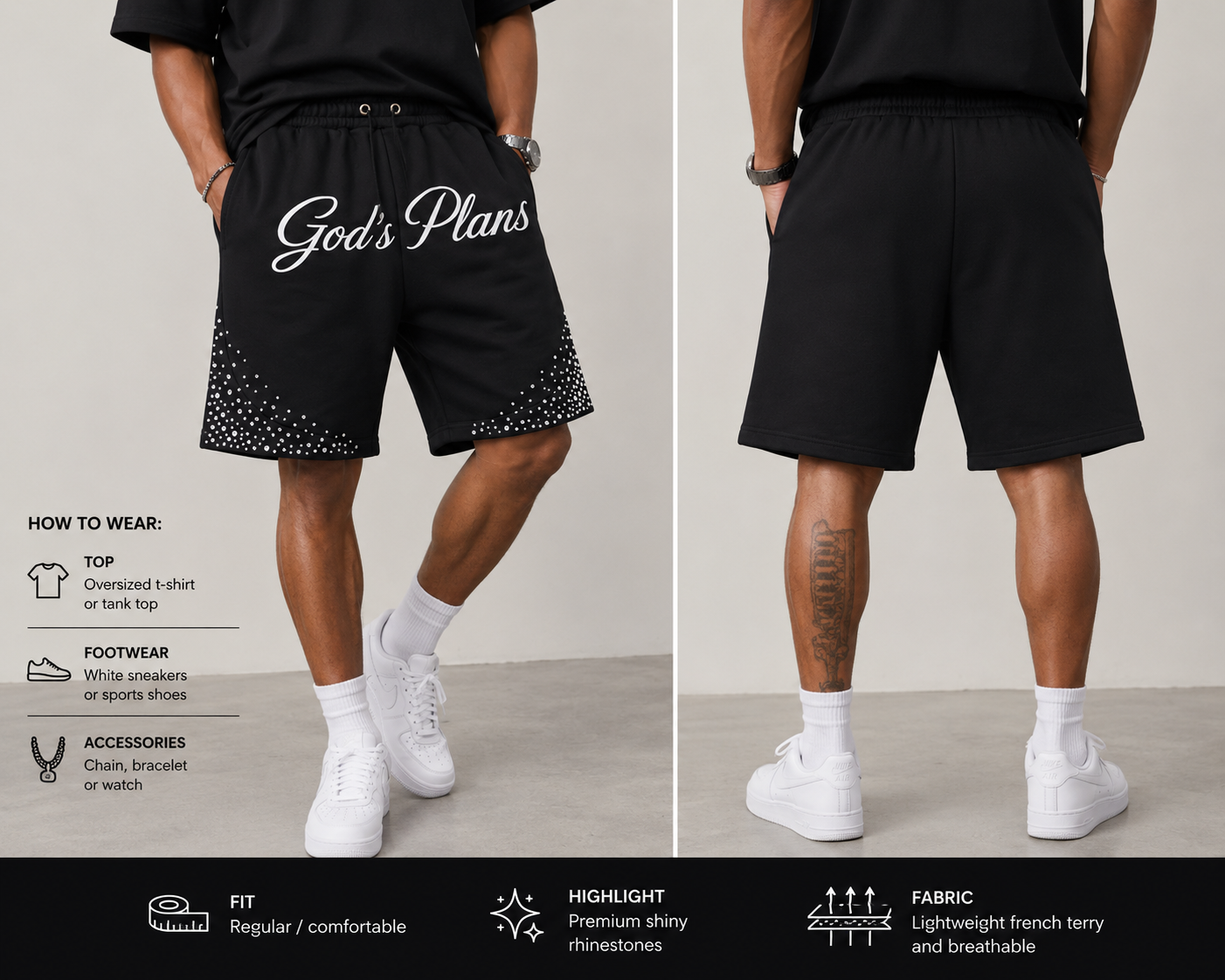God's Plans Rhinestone Shorts